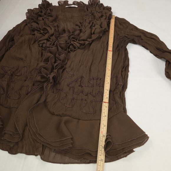 Kaelyn Max Womens Medium Blouse Sheer Brown Regency Festival Ren Fair Artsy Boho - Picture 8 of 11